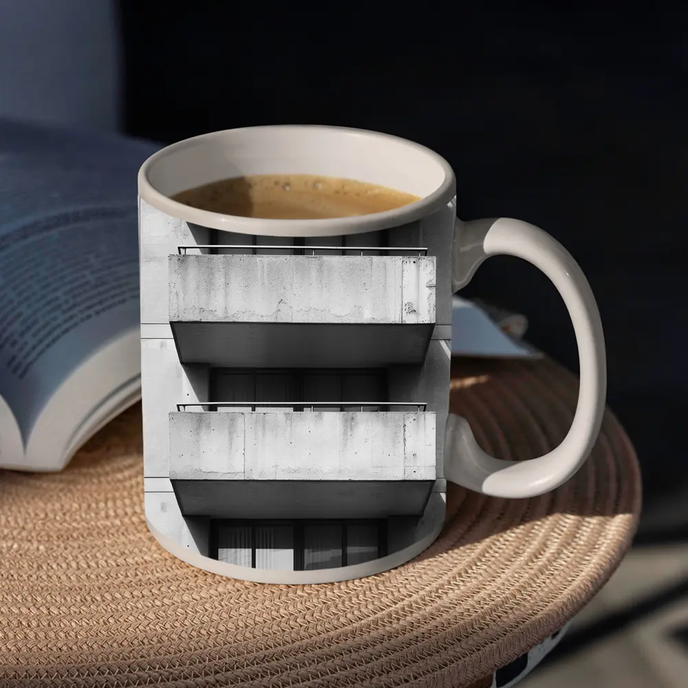 Brutalist Concrete Balconies Black and White – Mugs