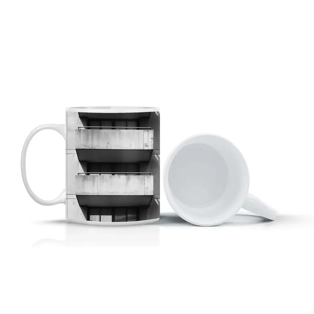Brutalist Concrete Balconies Black and White – Mugs