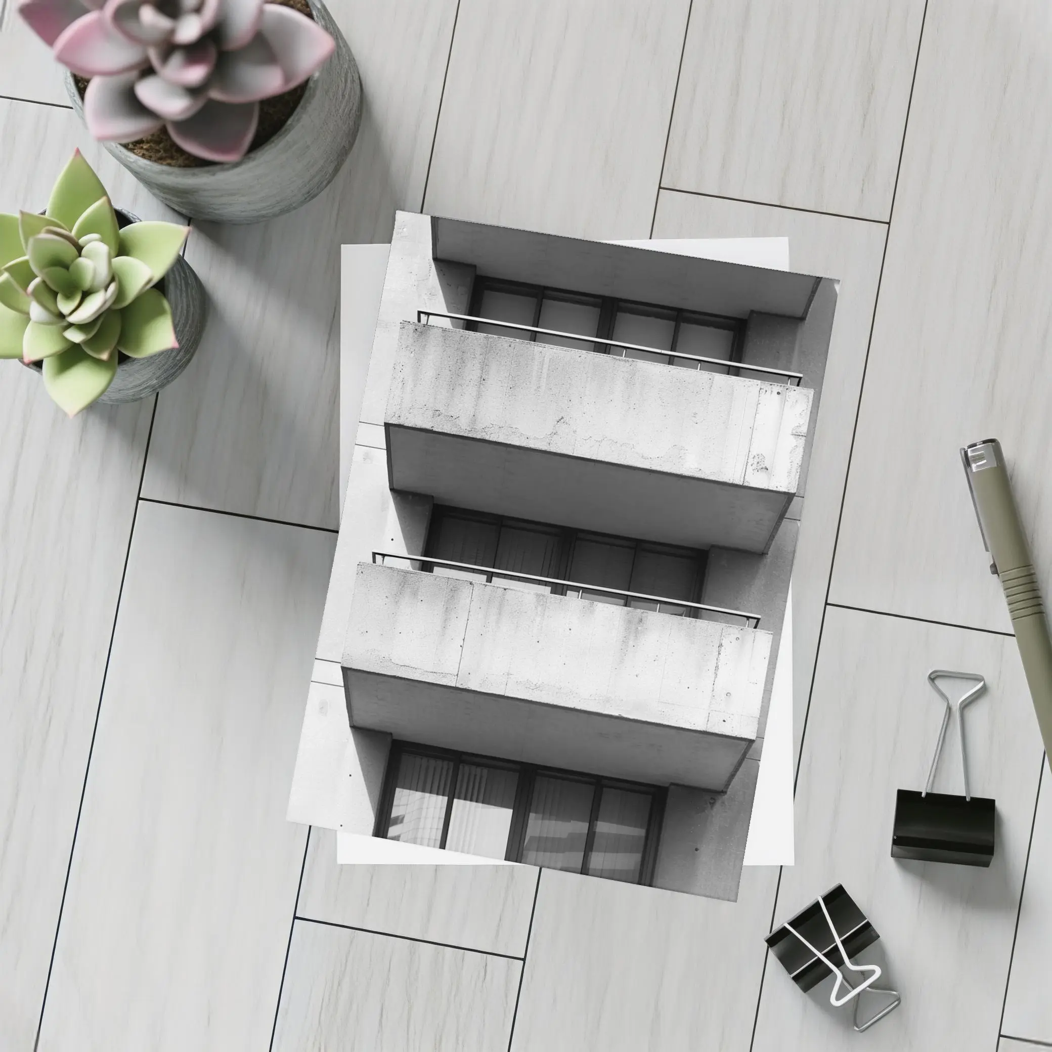 Brutalist Concrete Balconies Black and White – Postcards