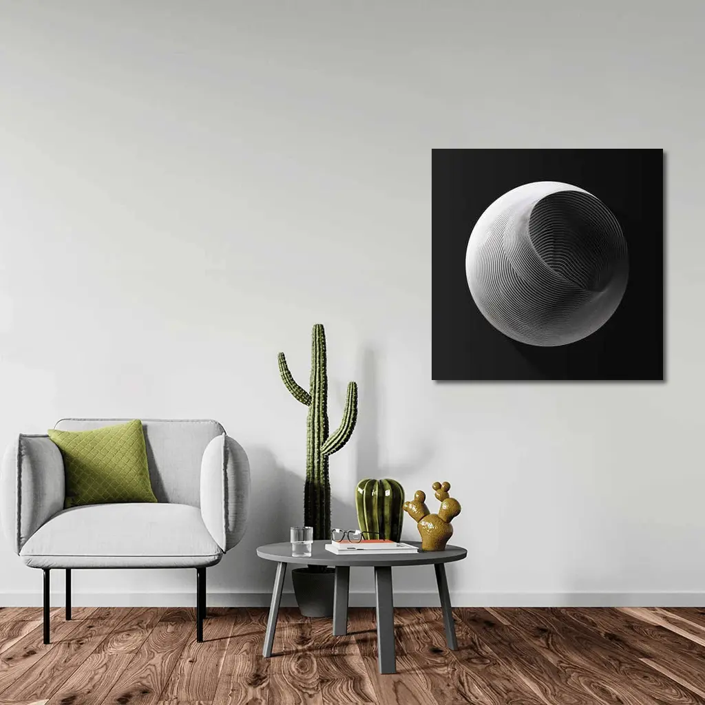 Abstract Sphere Concentric Lines Black Background – Wall Art