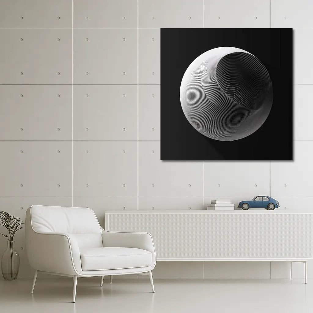 Abstract Sphere Concentric Lines Black Background – Wall Art
