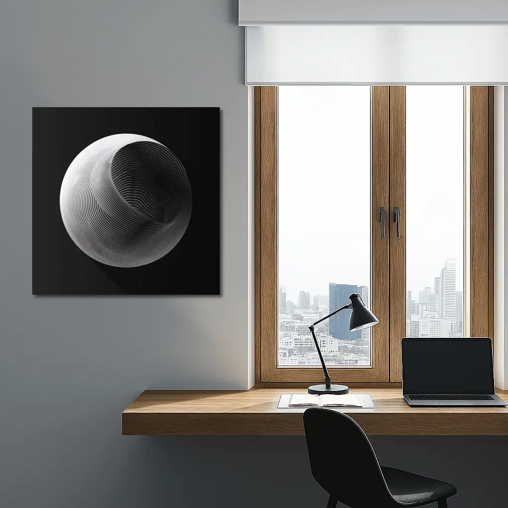 Abstract Sphere Concentric Lines Black Background – Wall Art