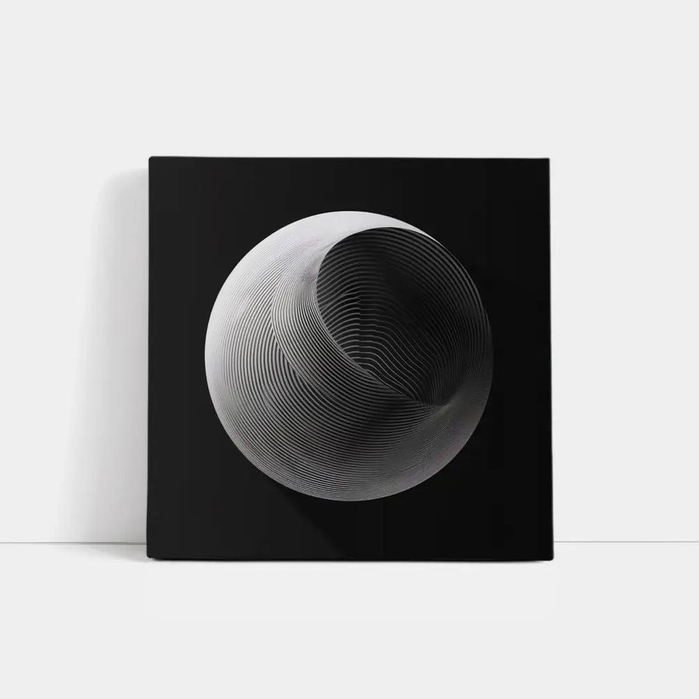 Abstract Sphere Concentric Lines Black Background – Wall Art