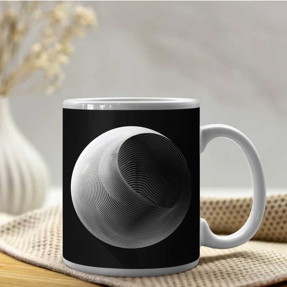 Abstract Sphere Concentric Lines Black Background – Mugs