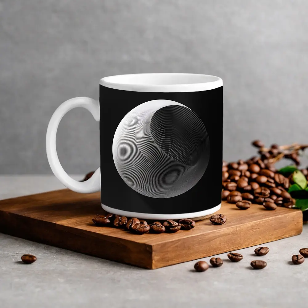 Abstract Sphere Concentric Lines Black Background – Mugs