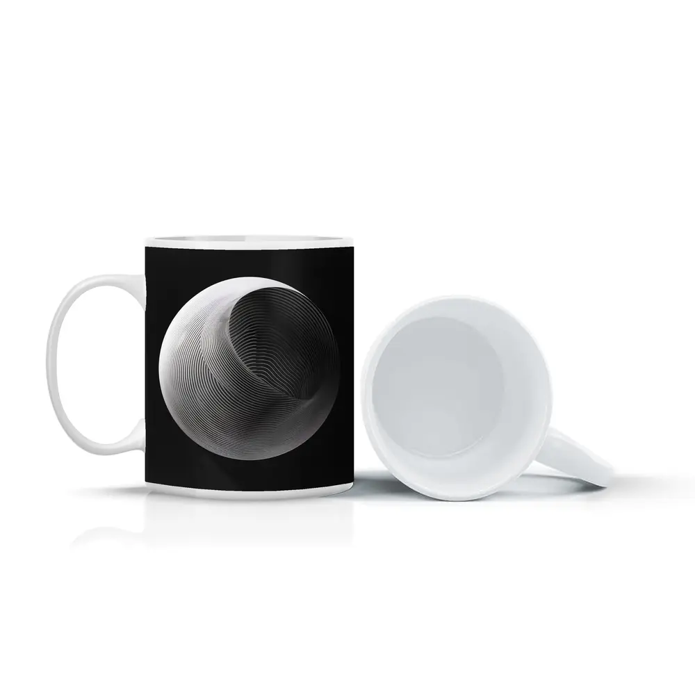 Abstract Sphere Concentric Lines Black Background – Mugs