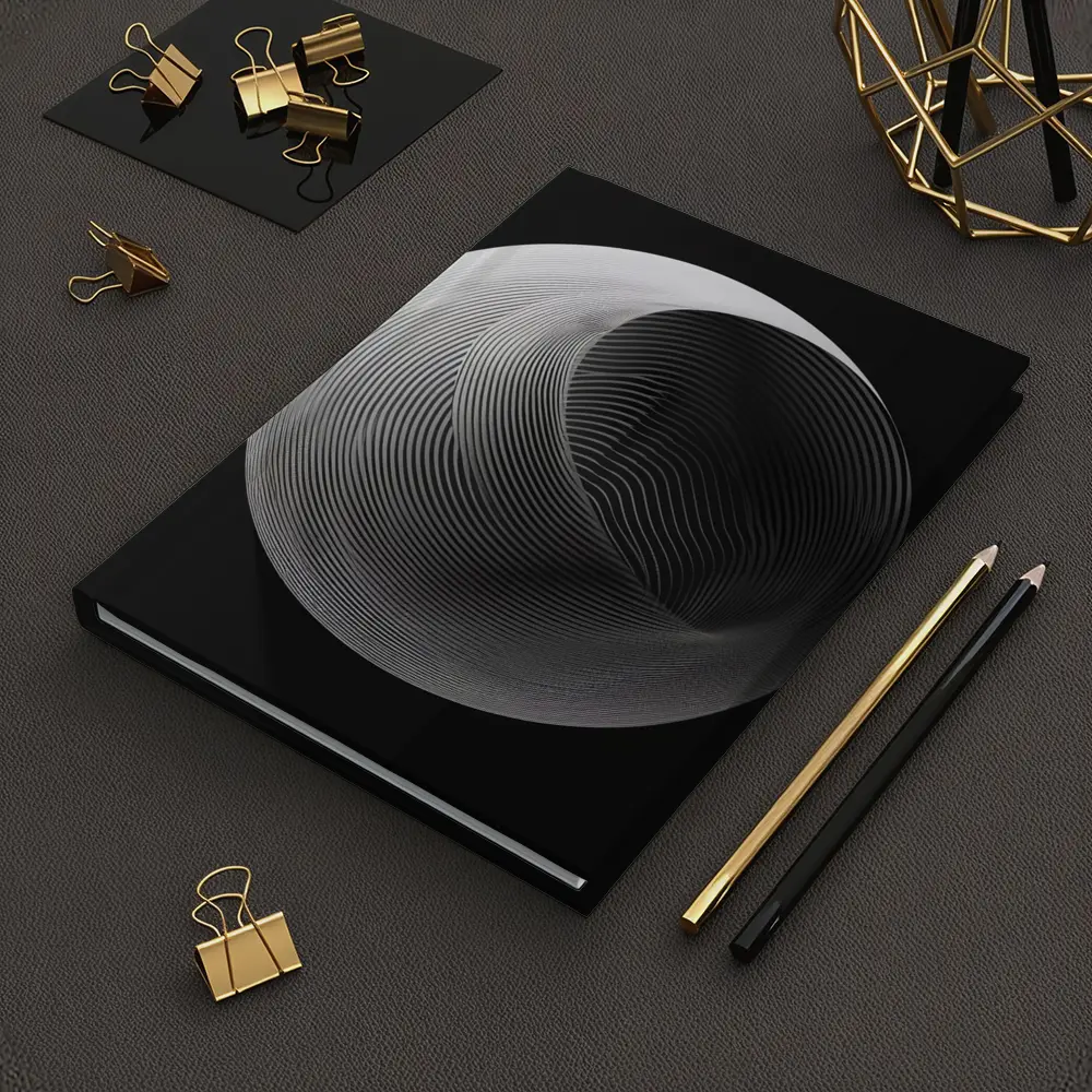 Abstract Sphere Concentric Lines Black Background – Notebooks