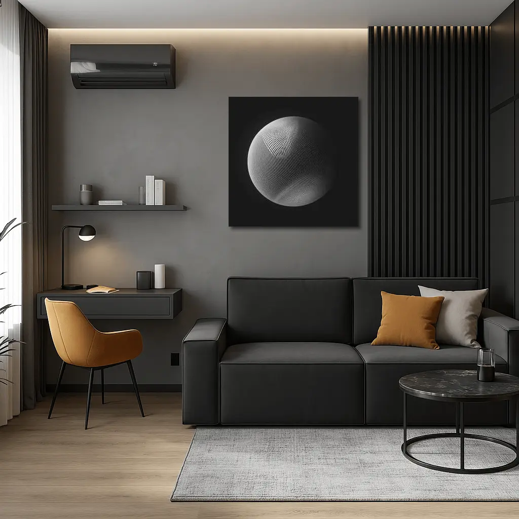 Geometric Line Sphere Black Background Abstract – Wall Art