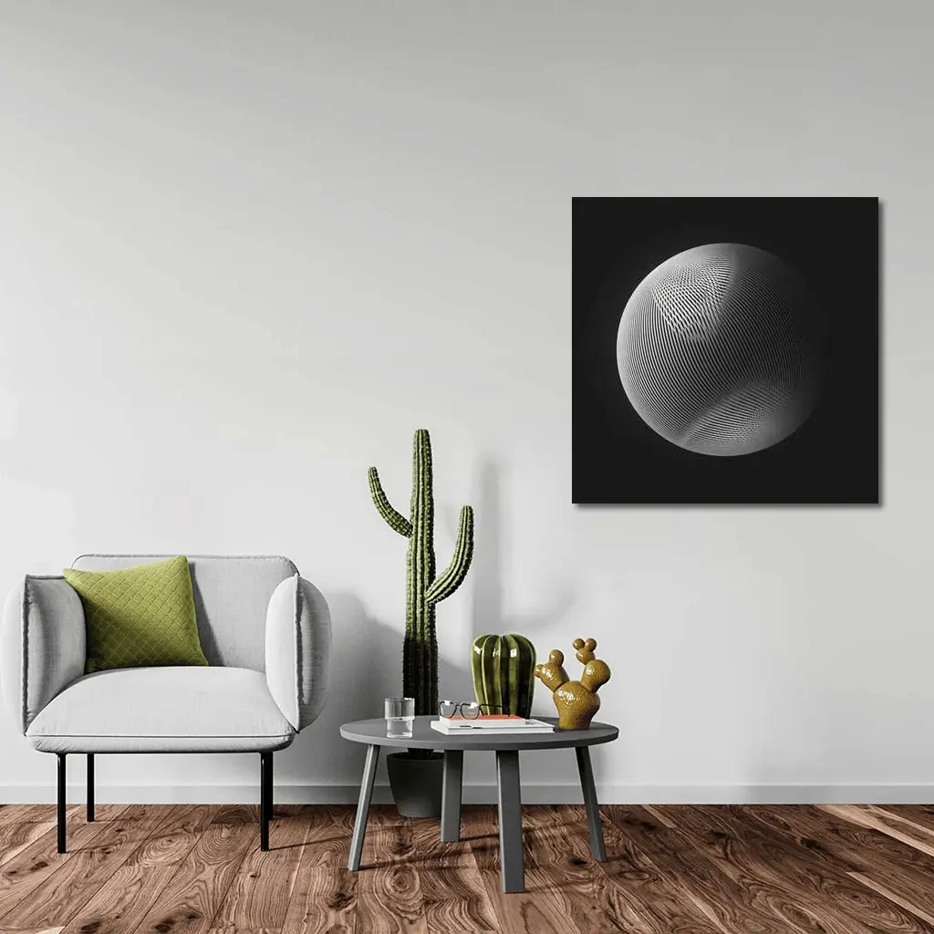 Geometric Line Sphere Black Background Abstract – Wall Art