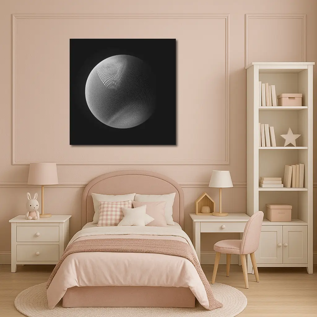 Geometric Line Sphere Black Background Abstract – Wall Art