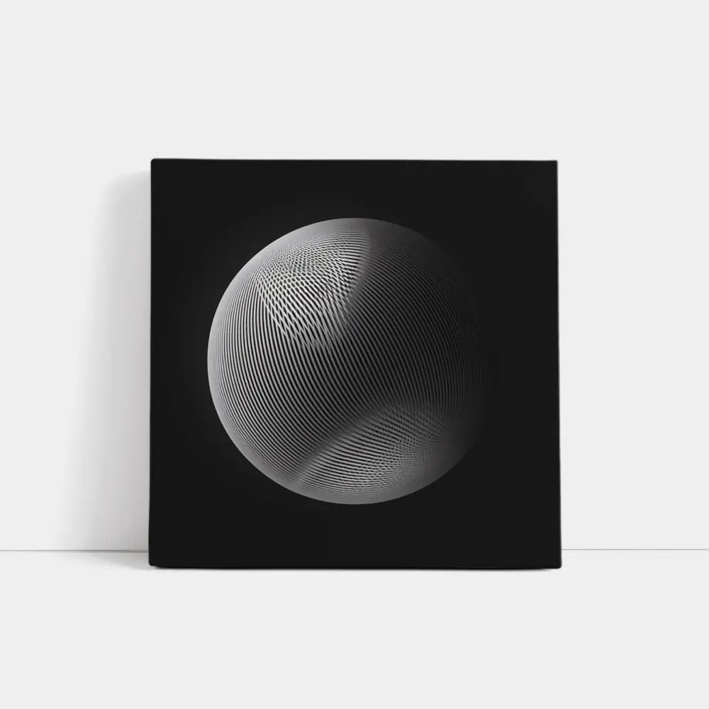 Geometric Line Sphere Black Background Abstract – Wall Art