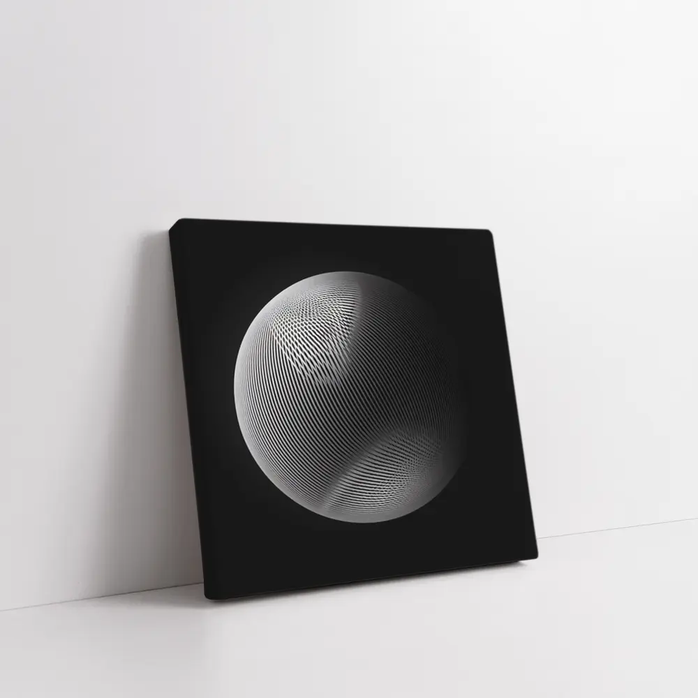 Geometric Line Sphere Black Background Abstract – Wall Art