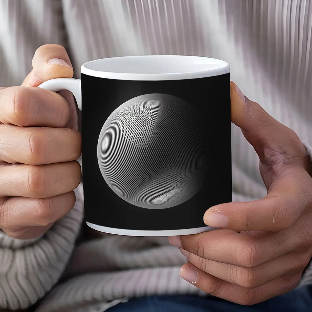 Geometric Line Sphere Black Background Abstract – Mugs