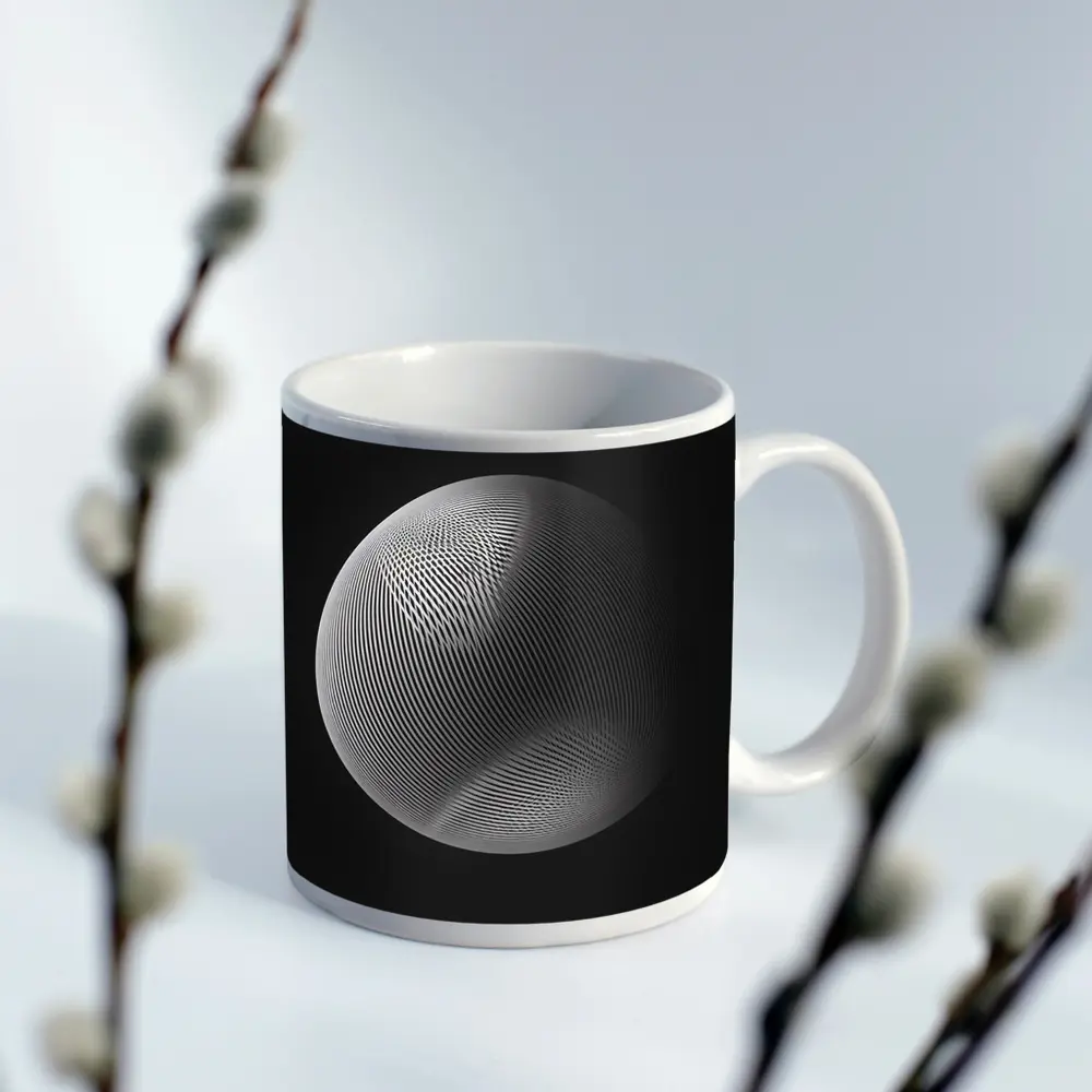 Geometric Line Sphere Black Background Abstract – Mugs
