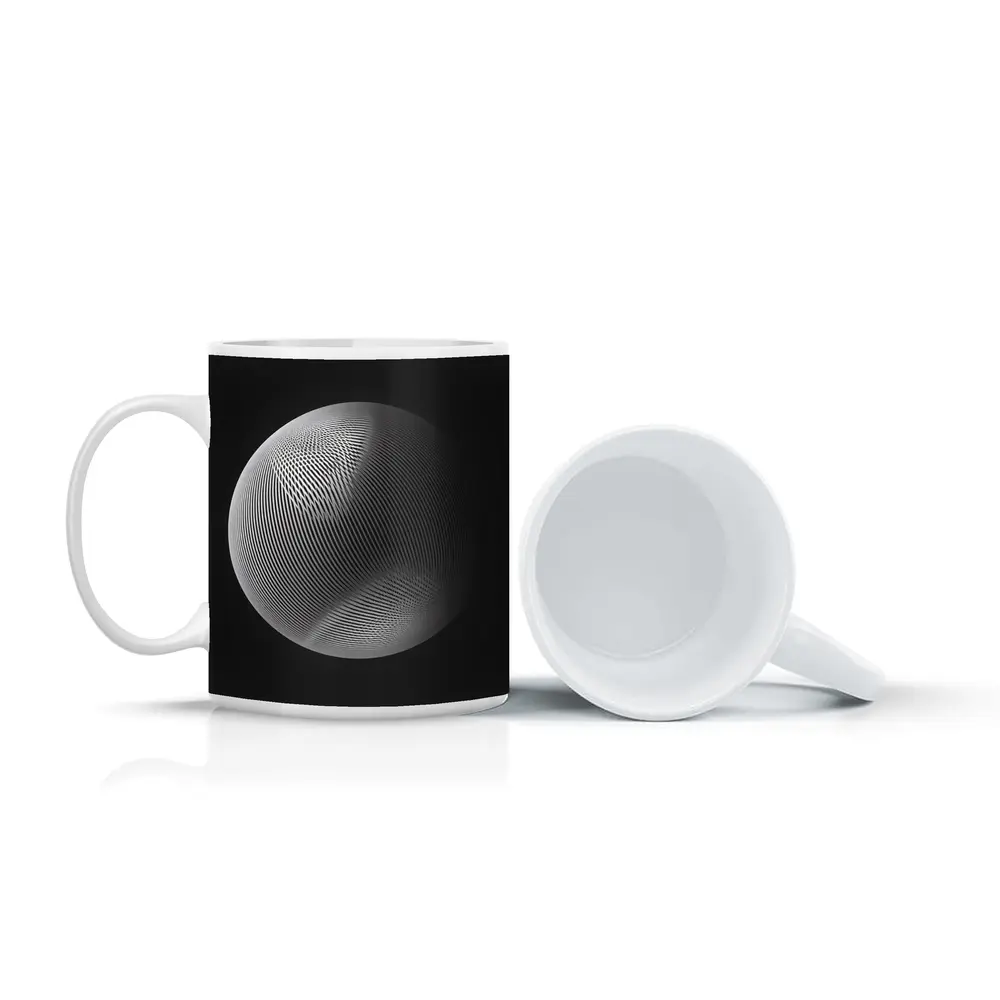 Geometric Line Sphere Black Background Abstract – Mugs