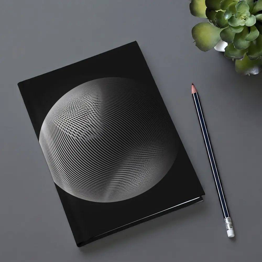 Geometric Line Sphere Black Background Abstract – Notebooks