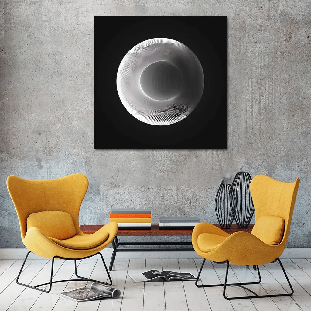 White Geometric Torus Form Black Background – Wall Art