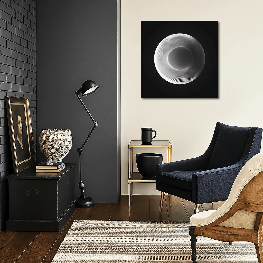 White Geometric Torus Form Black Background – Wall Art