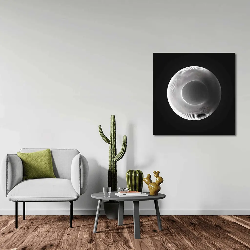 White Geometric Torus Form Black Background – Wall Art