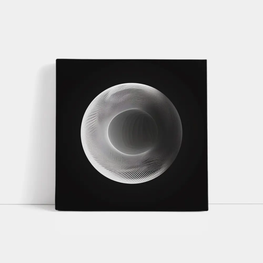 White Geometric Torus Form Black Background – Wall Art