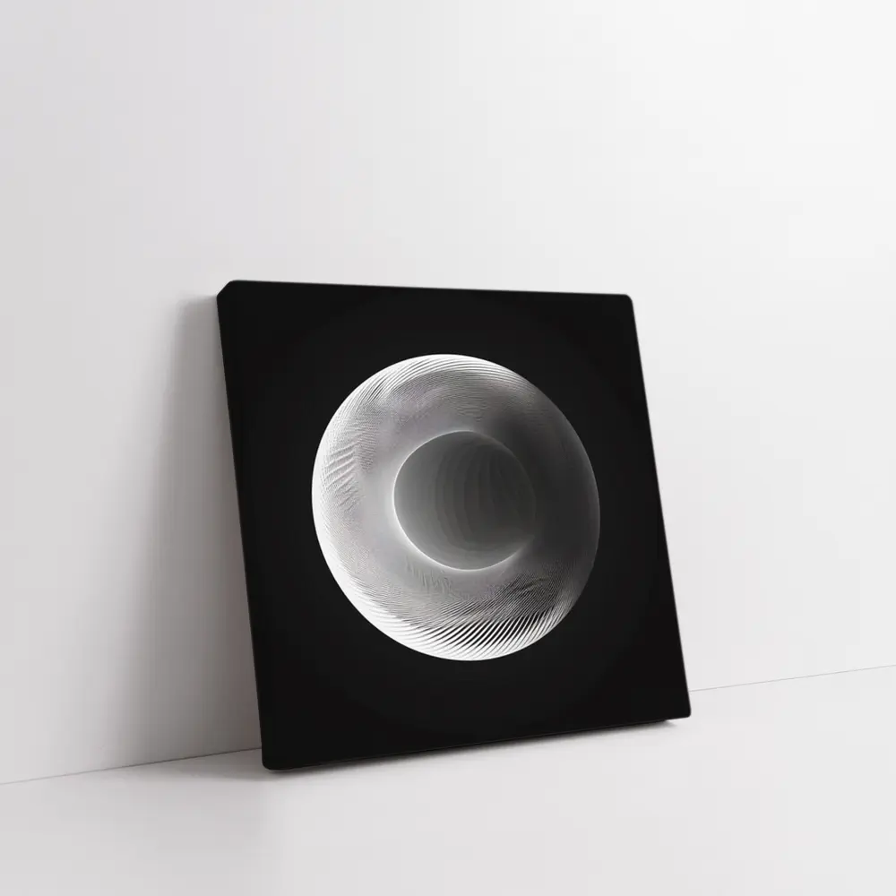 White Geometric Torus Form Black Background – Wall Art
