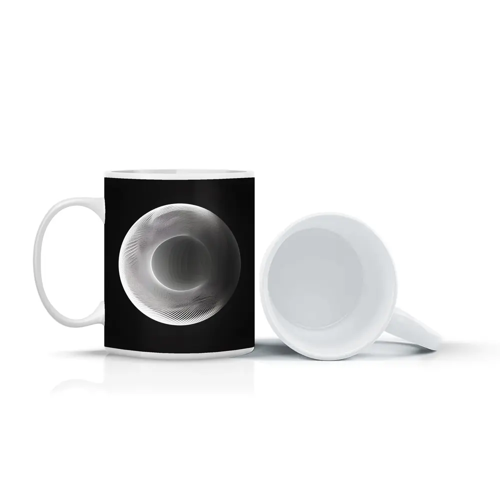 White Geometric Torus Form Black Background – Mugs