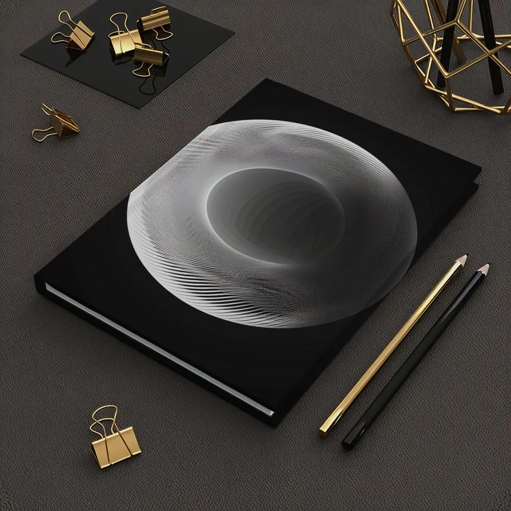 White Geometric Torus Form Black Background – Notebooks