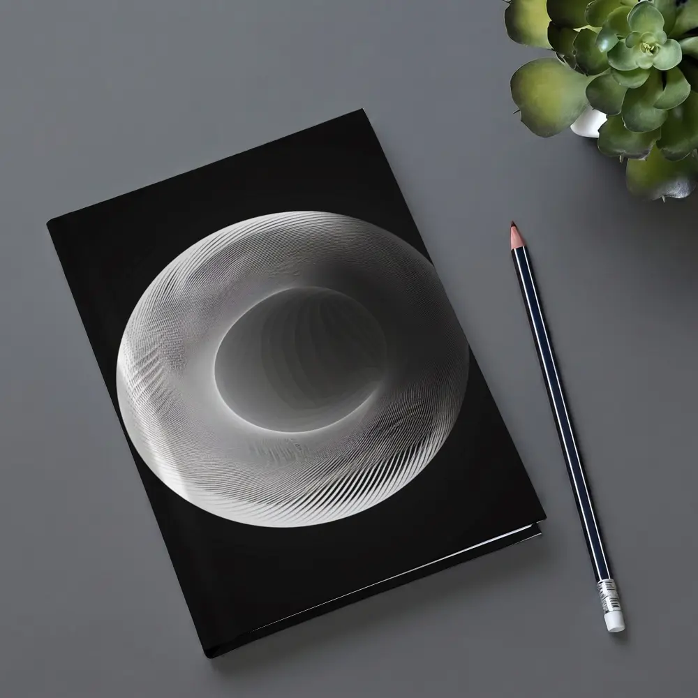 White Geometric Torus Form Black Background – Notebooks