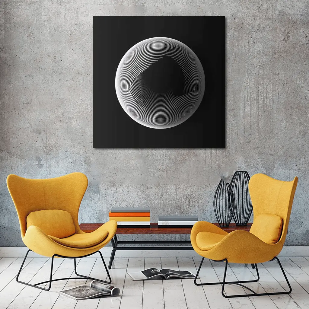 Black White Geometric Sphere Abstract Line Art – Wall Art