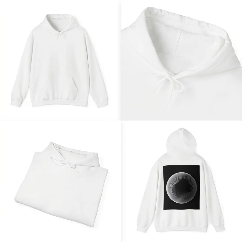 Black White Geometric Sphere Abstract Line Art – Hoodies