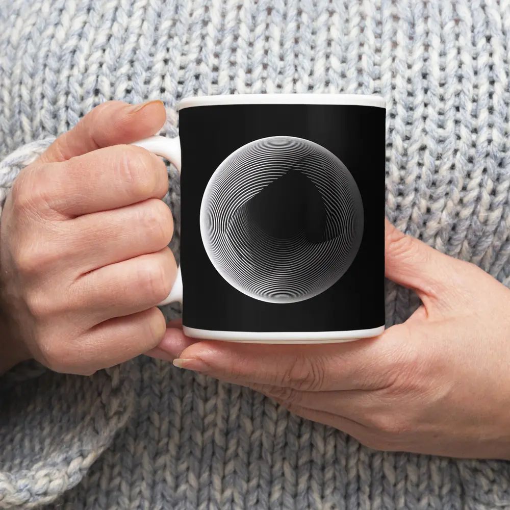 Black White Geometric Sphere Abstract Line Art – Mugs