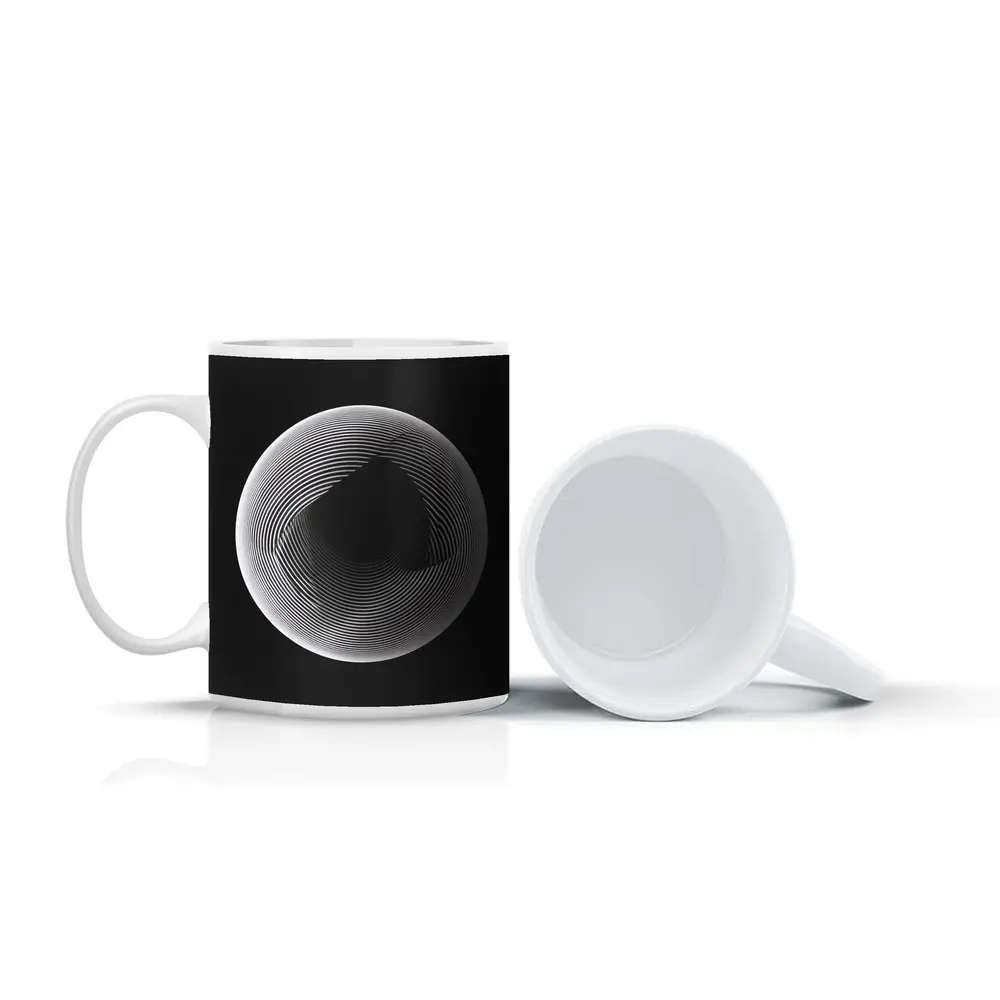 Black White Geometric Sphere Abstract Line Art – Mugs