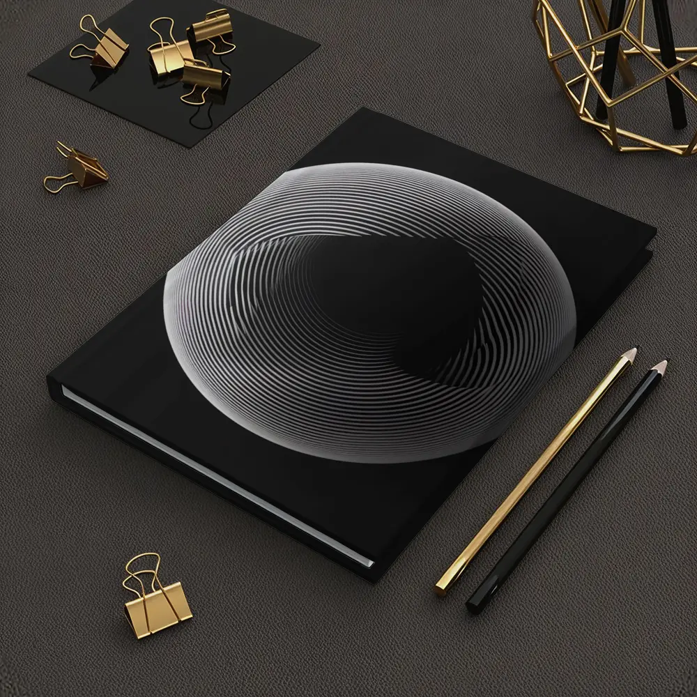 Black White Geometric Sphere Abstract Line Art – Notebooks