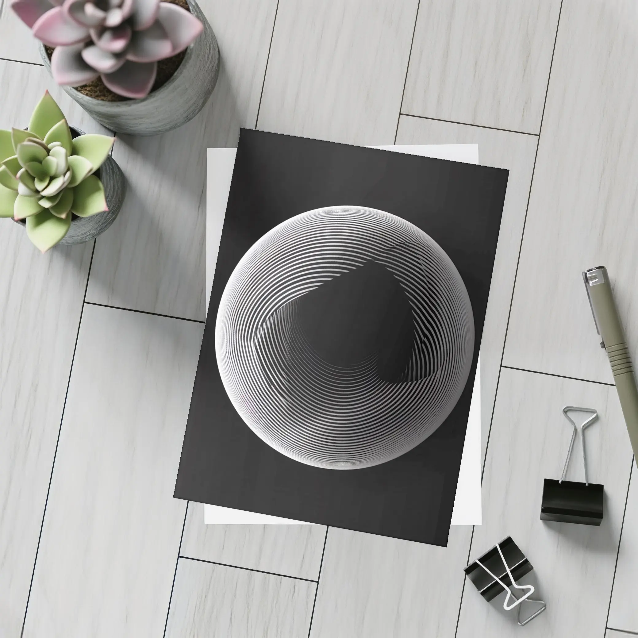 Black White Geometric Sphere Abstract Line Art – Postcards
