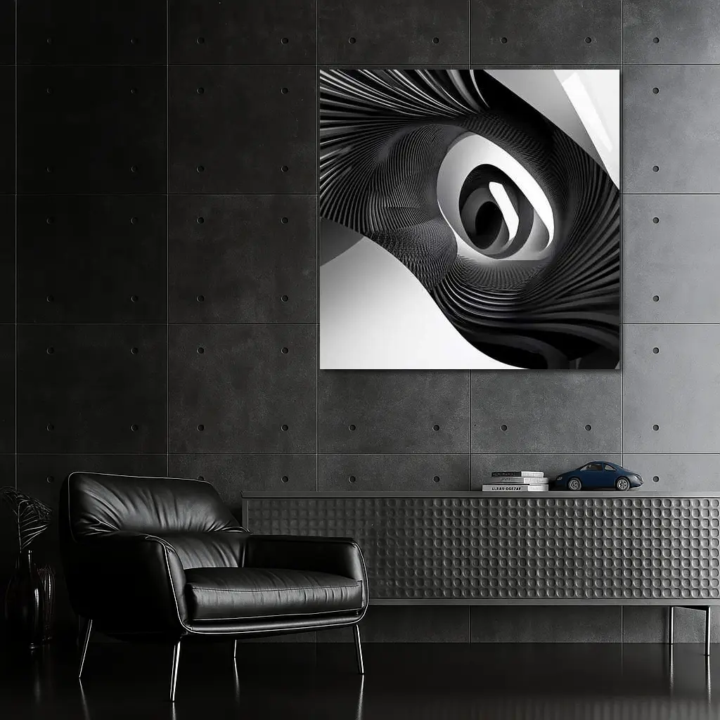 Black White Spiral Abstract Wave Art – Wall Art