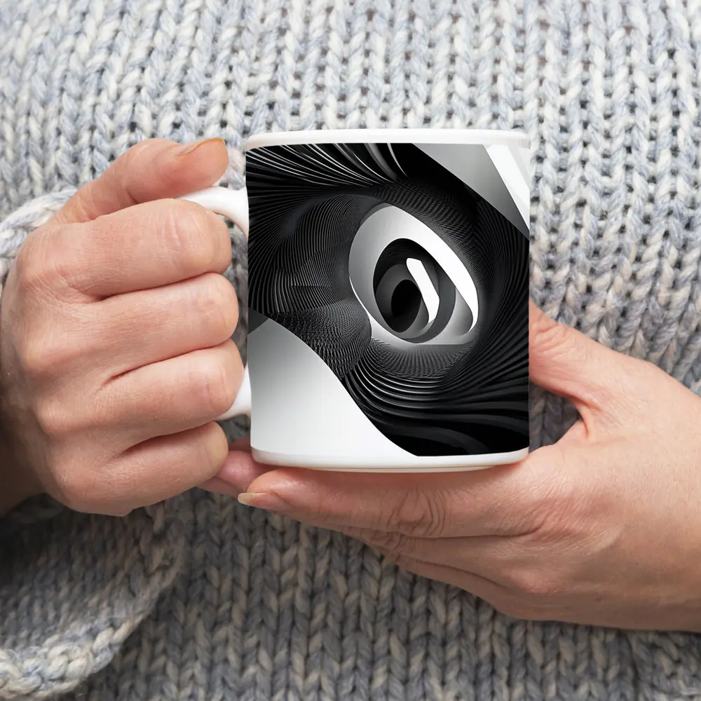 Black White Spiral Abstract Wave Art – Mugs