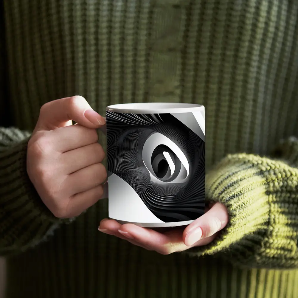 Black White Spiral Abstract Wave Art – Mugs
