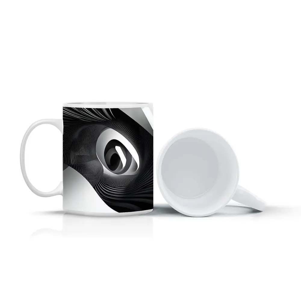 Black White Spiral Abstract Wave Art – Mugs