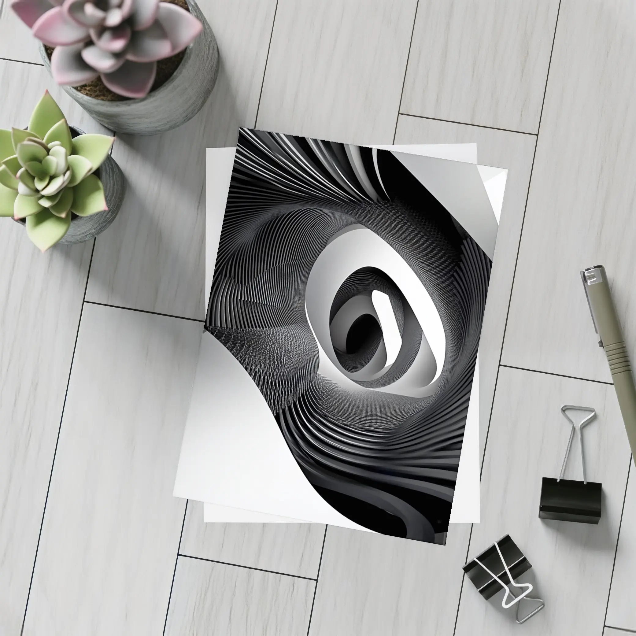 Black White Spiral Abstract Wave Art – Postcards