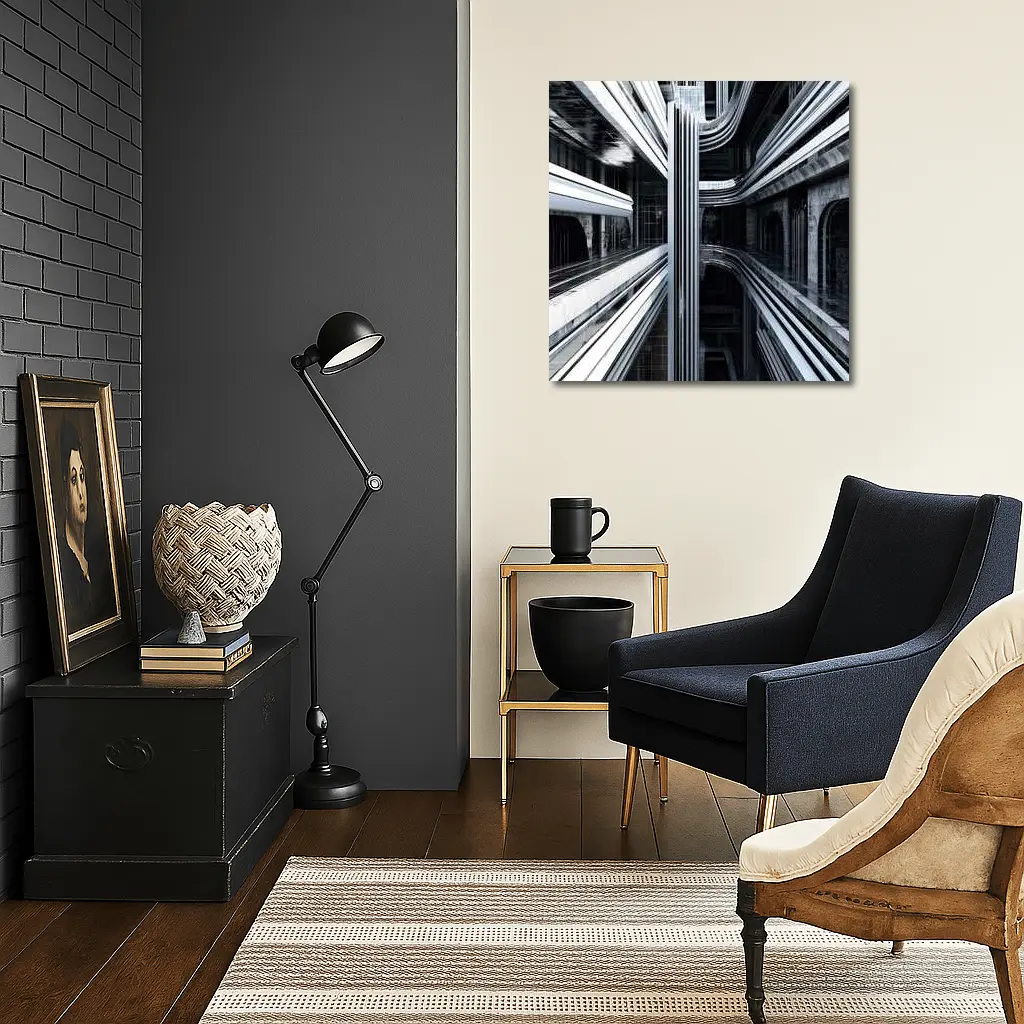 Futuristic Dark Architecture Abstract Symmetry Art – Wall Art