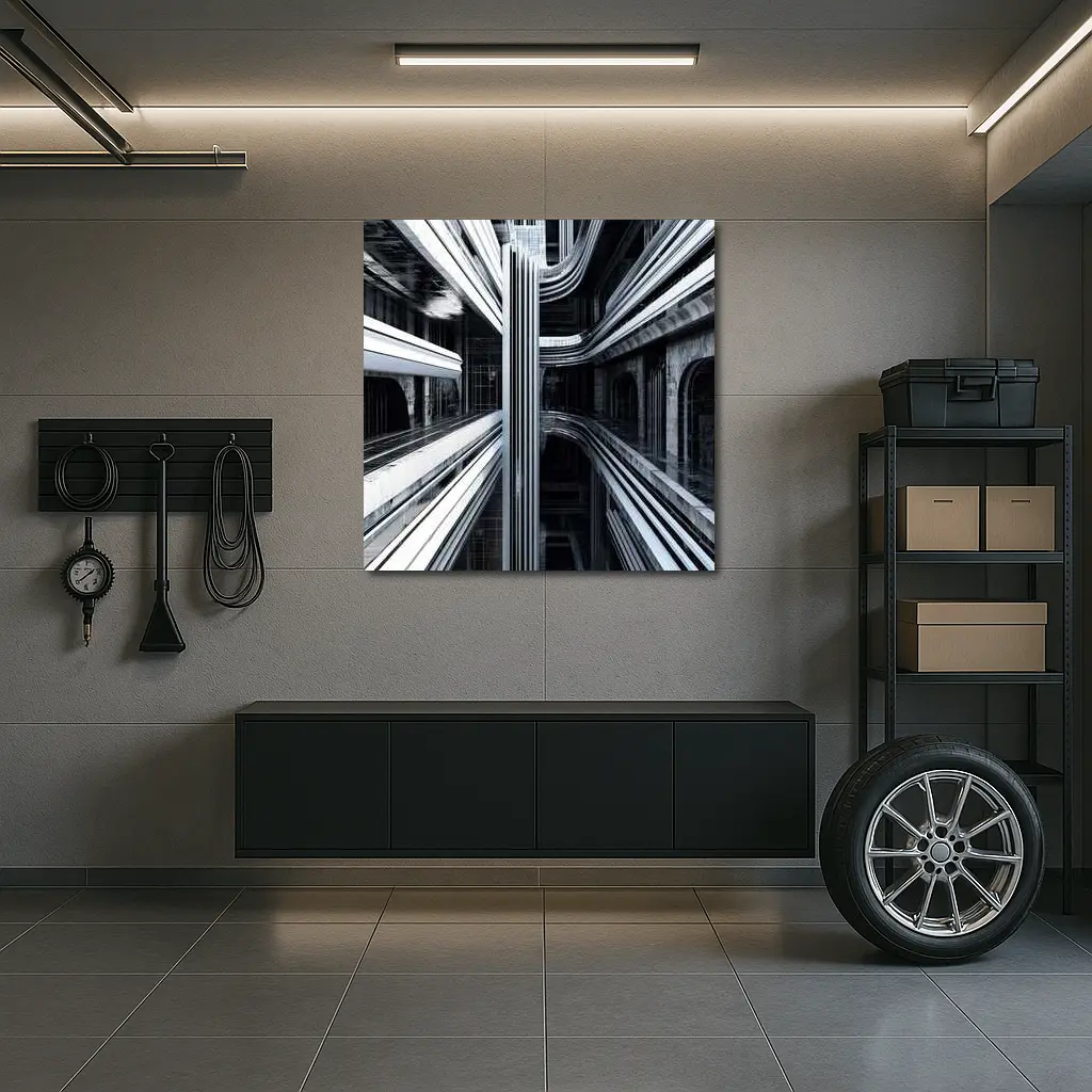 Futuristic Dark Architecture Abstract Symmetry Art – Wall Art
