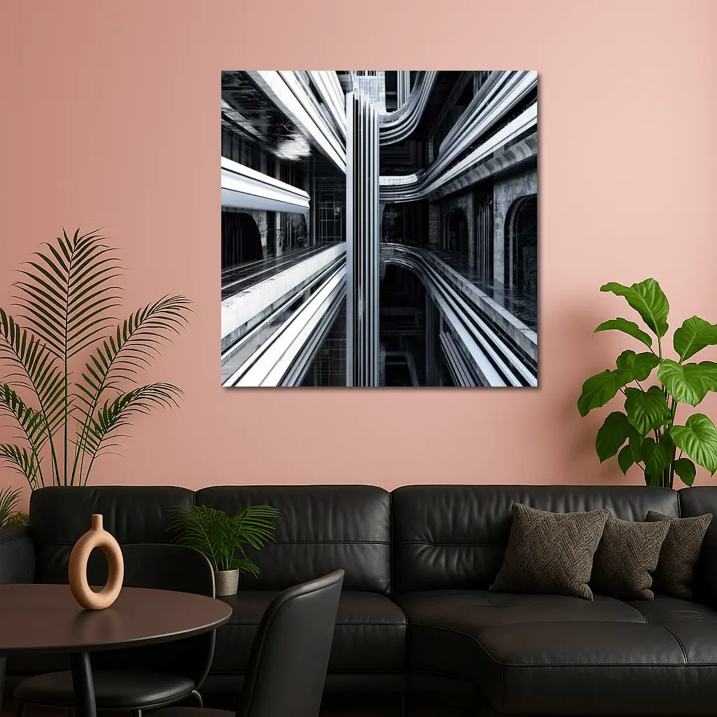 Futuristic Dark Architecture Abstract Symmetry Art – Wall Art