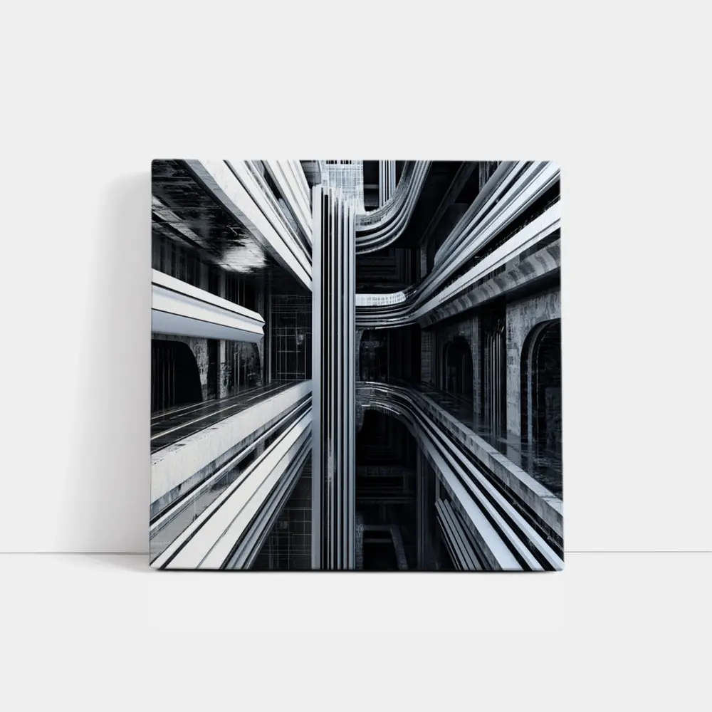 Futuristic Dark Architecture Abstract Symmetry Art – Wall Art