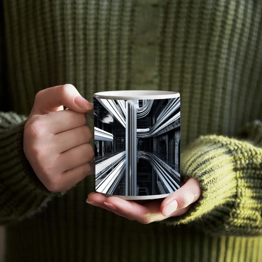 Futuristic Dark Architecture Abstract Symmetry Art – Mugs