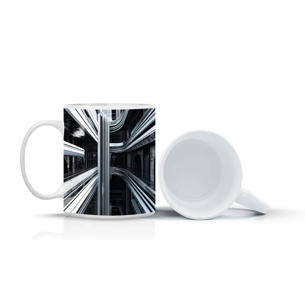 Futuristic Dark Architecture Abstract Symmetry Art – Mugs