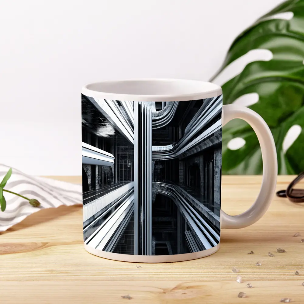 Futuristic Dark Architecture Abstract Symmetry Art – Mugs