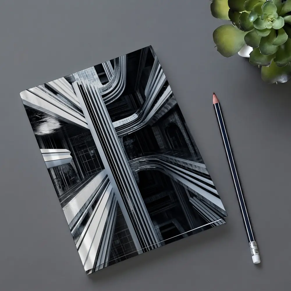 Futuristic Dark Architecture Abstract Symmetry Art – Notebooks