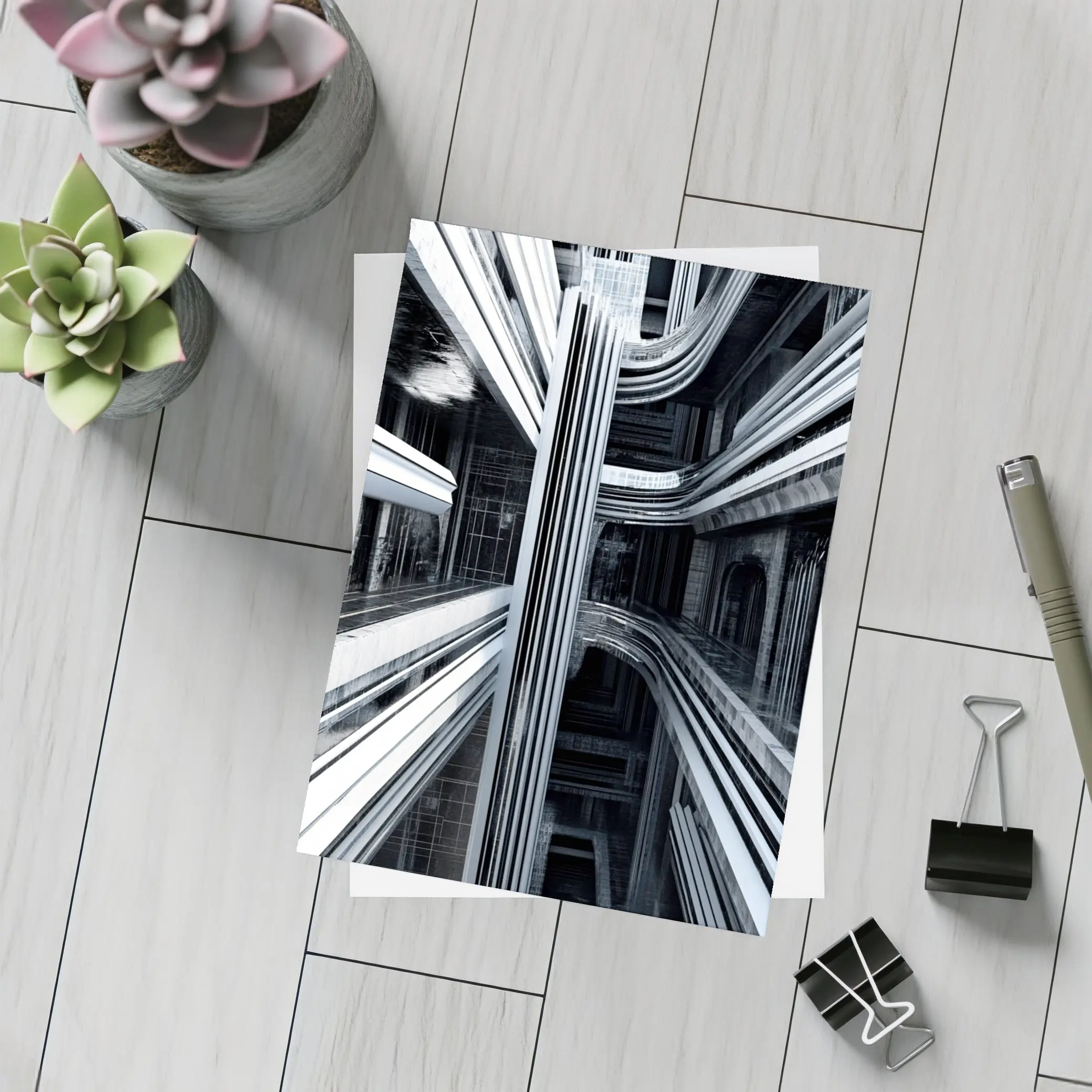Futuristic Dark Architecture Abstract Symmetry Art – Postcards