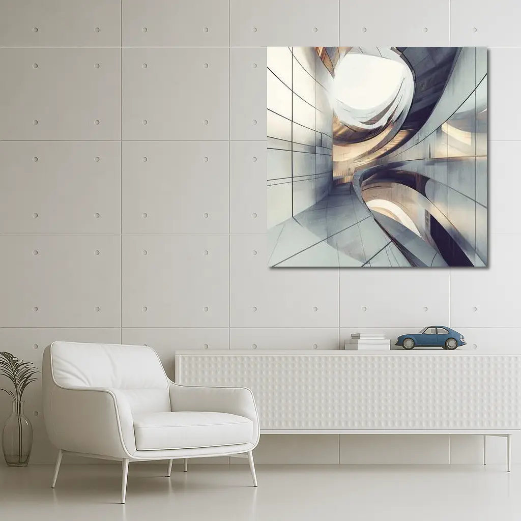 Curved Concrete Architecture Abstract Interior Design – Wall Art