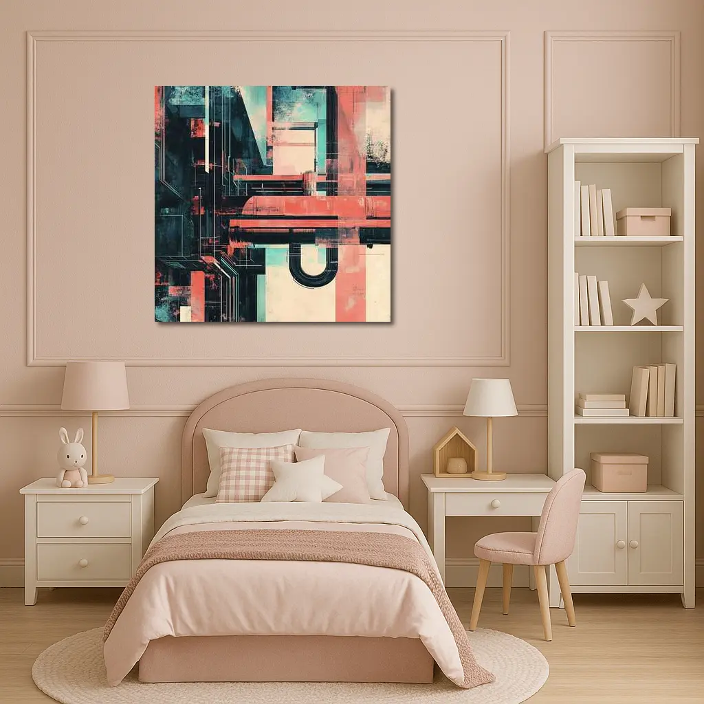 Industrial Abstract Architecture Coral Teal Grunge – Wall Art